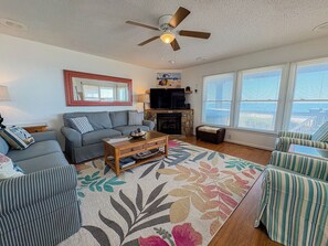 TV, fireplace - A Sense of Porpoise - 4 BR Oceafront Townhome in Southern Shores (Southern Shores)