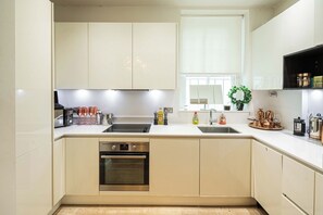 Fridge, microwave, oven, dishwasher