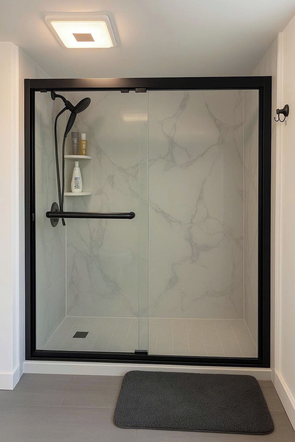 Dusche, Haartrockner, Seife, Toilettenpapier