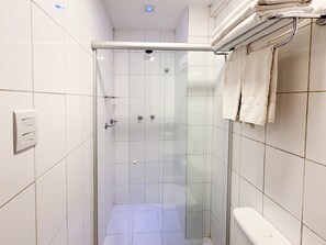 Shower, towels, soap, shampoo