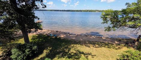 On the beach, sun loungers