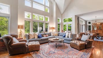 Télévision, cheminée, livres