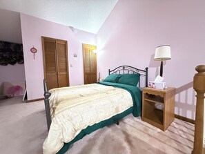 1 bedroom, desk, iron/ironing board, travel cot