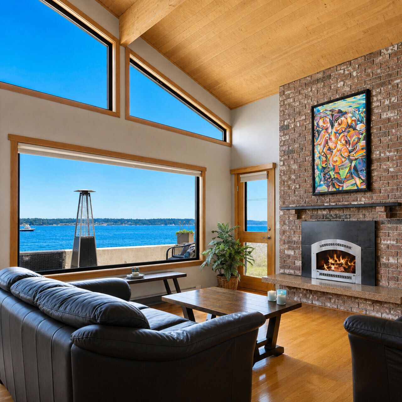 Smart-TV, Kamin, Bücher, Musikbibliothek