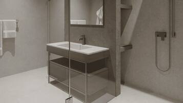 Deluxe Twin Room | Bathroom | Shower, hair dryer, slippers, towels