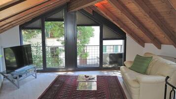 Smart-tv, eldstad och dvd-spelare