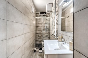 Shower, hair dryer, bidet, towels