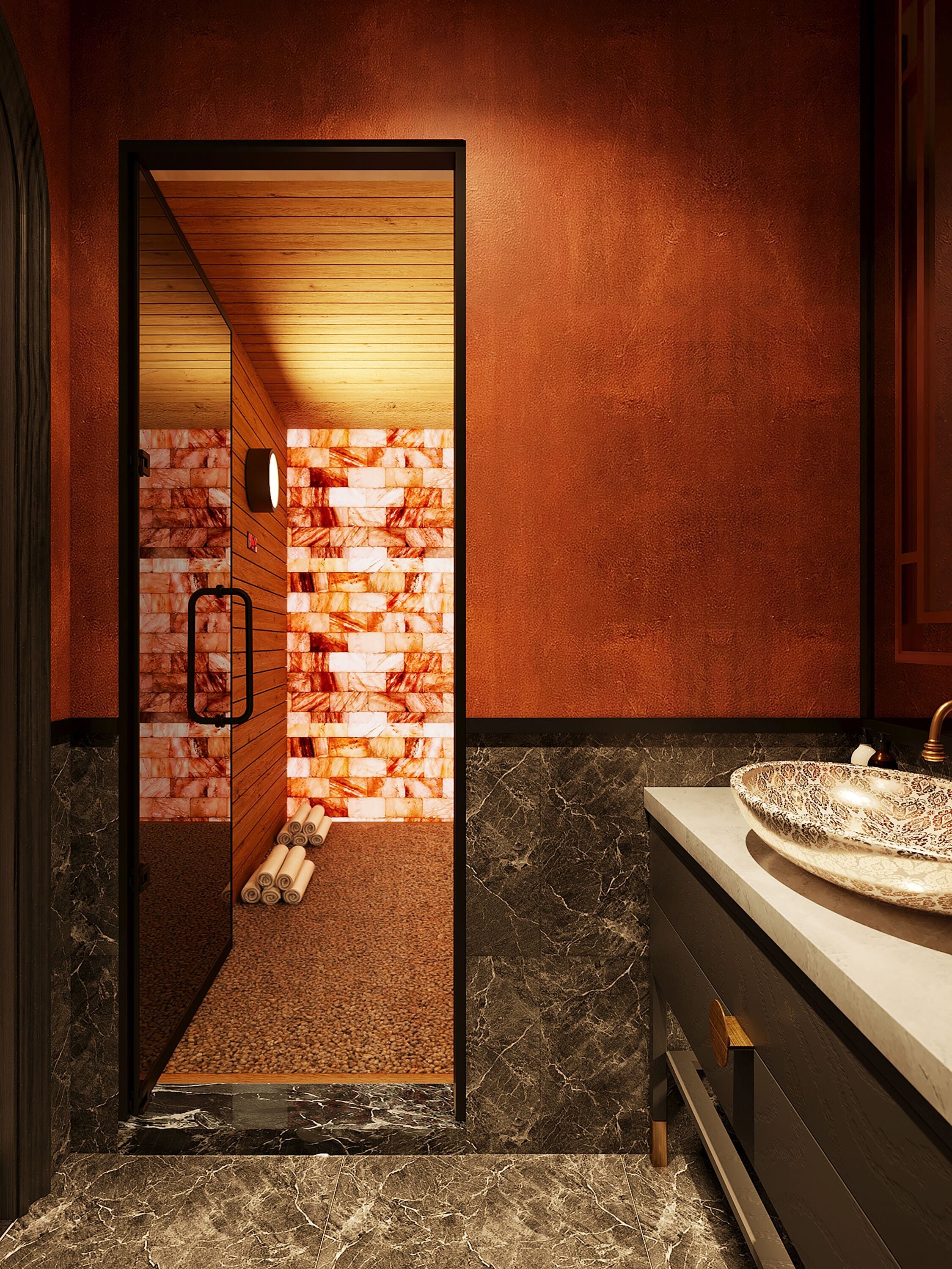 Salas de tratamiento para parejas, un sauna, baño turco