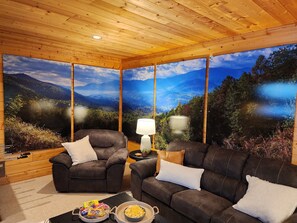 Smart TV, chimenea, videojuegos, futbolito
