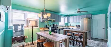 Fridge, microwave, coffee/tea maker