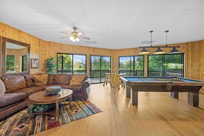 Fireplace, table football