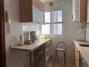 Fridge, microwave, oven, dishwasher