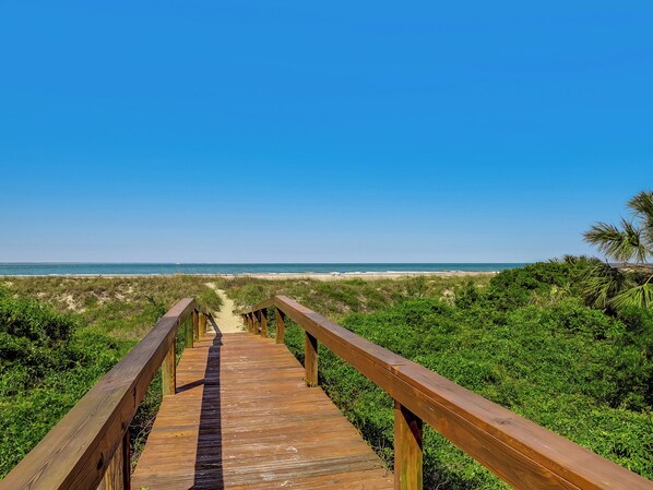 On the beach, beach towels - 2BR/2BA Oceanfront + Private Beach Access + Dolphins + Pool + Balcony (Tybee Island)