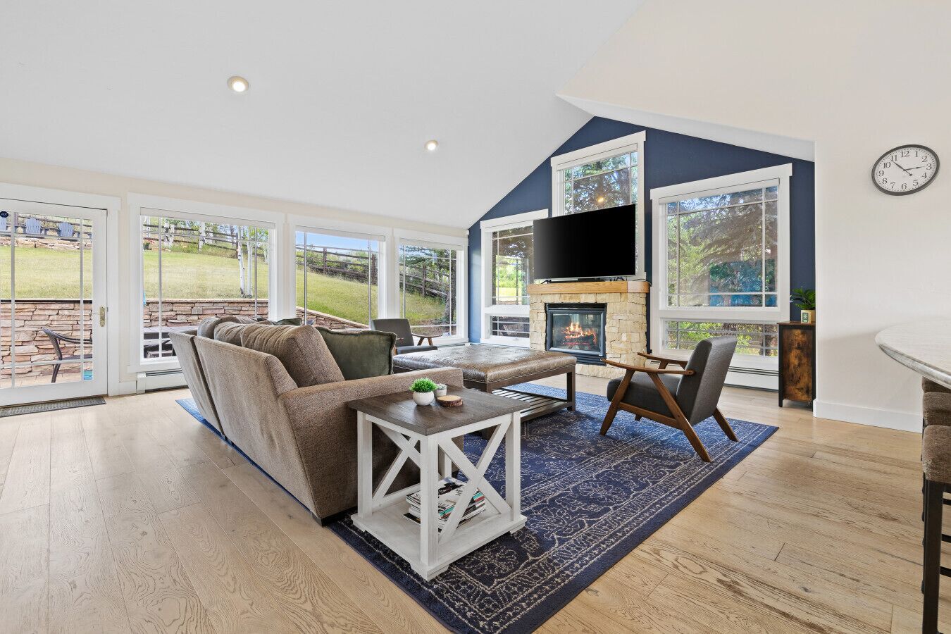 Smart-TV, Kamin, Bücher, Arbeitsbereiche