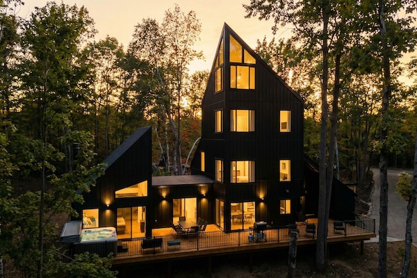 Modern A-frame nestled in northern Michigan woods — your private forest retreat