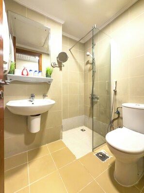 Standard Triple Room | Bathroom | Shower, hair dryer, towels, soap
