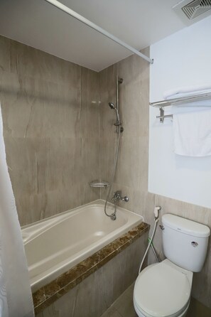 Deluxe Apartment, 2 Bedrooms, City View | Bathroom | Shower, slippers, towels, shampoo