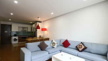 Deluxe Apartment, 2 Bedrooms, City View | Desk, laptop workspace, blackout curtains, free WiFi