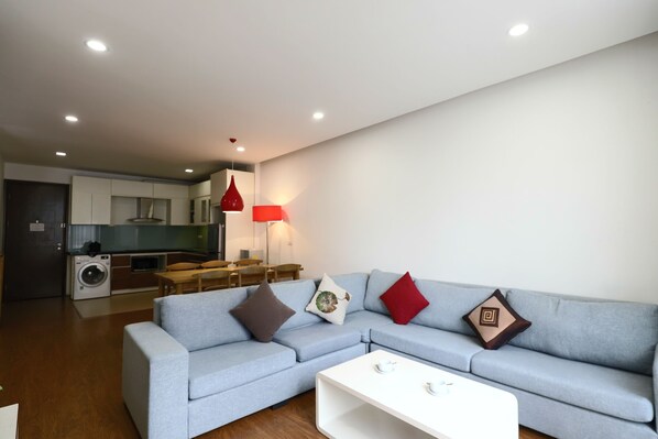 Deluxe Apartment, 2 Bedrooms, City View | Desk, laptop workspace, blackout curtains, free WiFi
