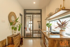 Grand Double Room, City View | Private kitchen
