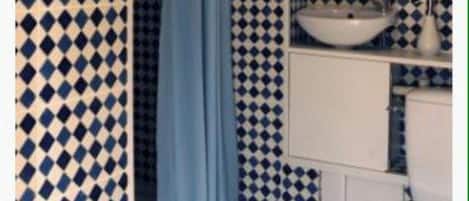 Shower, towels, toilet paper