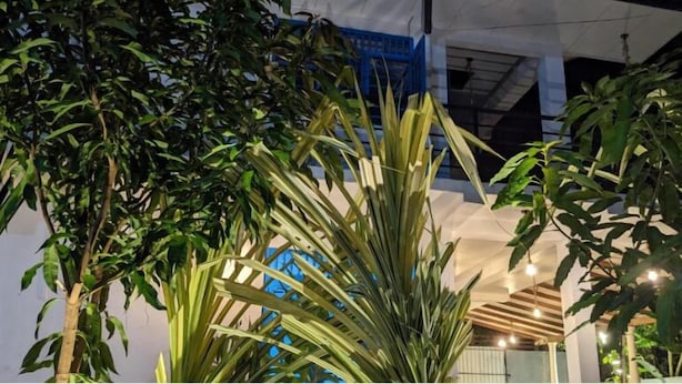 A modern interior with a high ceiling, exposed beams, and a mix of indoor and outdoor plants. - Hiriketiya Hideway  (Hiriketiya)