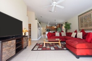 TV, DVD player - NEW! Family-Friendly Villa: Pool, Spa, Game Room & Minutes to Disney (Kissimmee)
