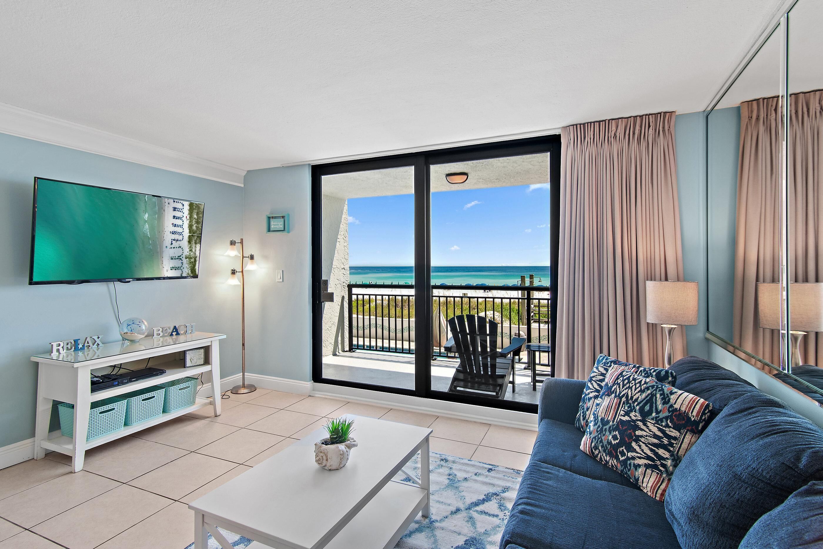 Condo, 1 King Bed with Sofa bed (SunDestin 206) | Living area | TV