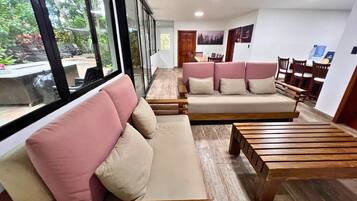 Family House, Patio, Pool View | Living area | 40-inch Smart TV with digital channels