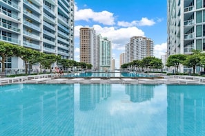 Indoor pool, outdoor pool, free pool cabanas, pool loungers