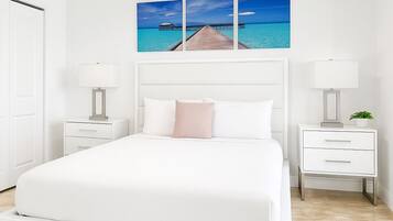 Premium bedding, down comforters, memory foam beds, in-room safe