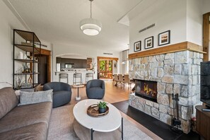 Smart TV, fireplace, stereo