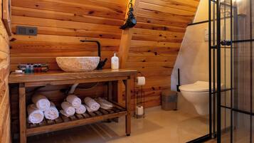 Shower, free toiletries, hair dryer, bathrobes