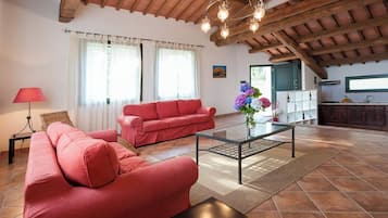 Departamento Deluxe, 1 cama Queen size y sofá cama, se aceptan mascotas, vista al jardín | Área de sala de estar | Juguetes