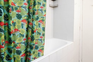 Shower, free toiletries, hair dryer, bidet