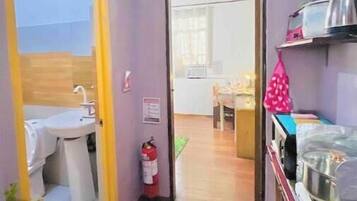 Hair dryer, towels, toilet paper