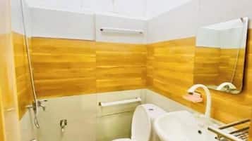 Hair dryer, towels, toilet paper