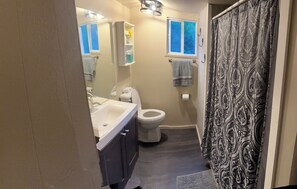 Séchoir à cheveux, serviettes fournies, savon, papier de toilette