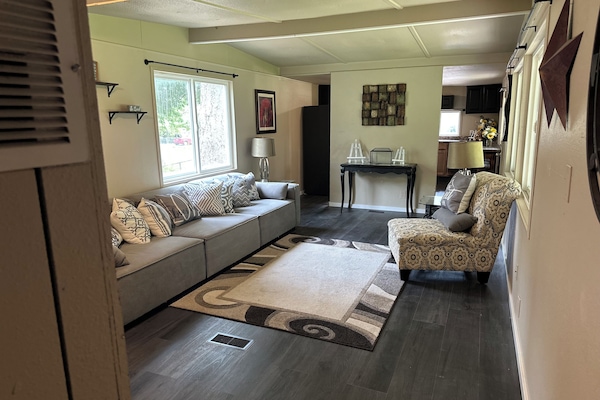 TV connectée, cheminée, lecteur de DVD, livres