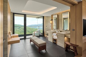 Premium Room, 1 King Bed | Bathroom | Separate tub and shower, spring water tub, rainfall showerhead