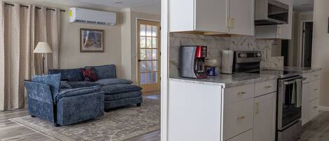 Frigorífico, microondas, horno y placa de cocina