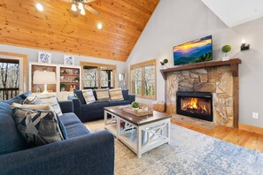 Smart TV, fireplace, table football