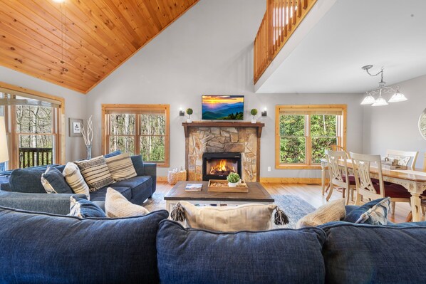 Smart TV, fireplace, table football