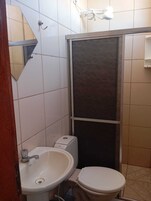 Shower, towels, soap, shampoo