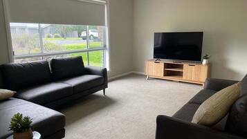 TV, caminetto, libri