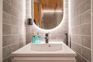 Hair dryer, towels, toilet paper