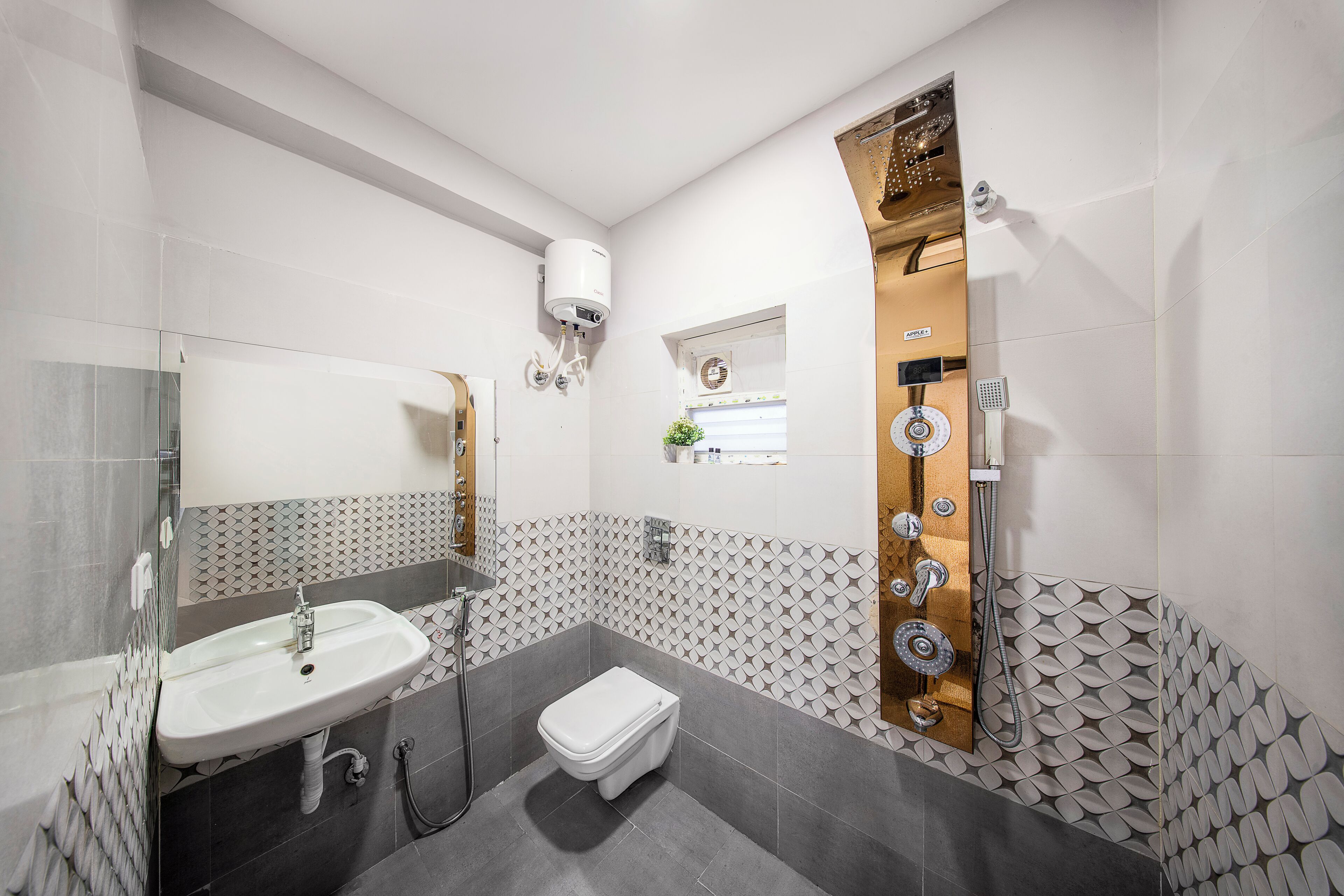 Ducha, artículos de tocador ecológicos, secador de pelo, toallas