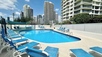 Outdoor pool, sun loungers