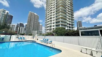 Outdoor pool, sun loungers