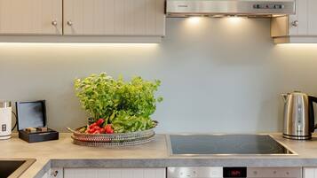 Fridge, oven, dishwasher, coffee/tea maker